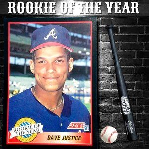 BASEBALL CARD  DAVE JUSTICE   # 880 ROOKIE OF THE YEAR